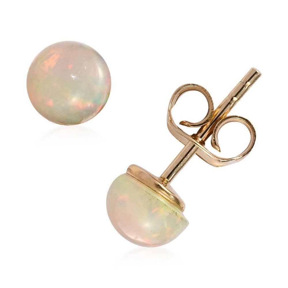 Ethiopian Welo Opal Stud Earrings 10K Yellow Gold